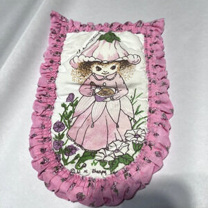 Vintage 1981 Oven Mitt Victoria Plum Sharpe Ltd pot holder pink kitchy Fairy elf